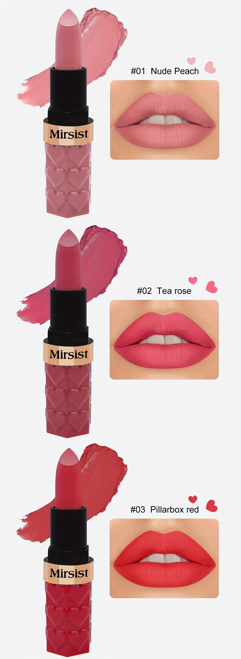 Lipstick Set, Mirsist 6-Piece Silky Matte Bullet Collection in Nude, Red, Brown, Berry and Plum Colors — image 13