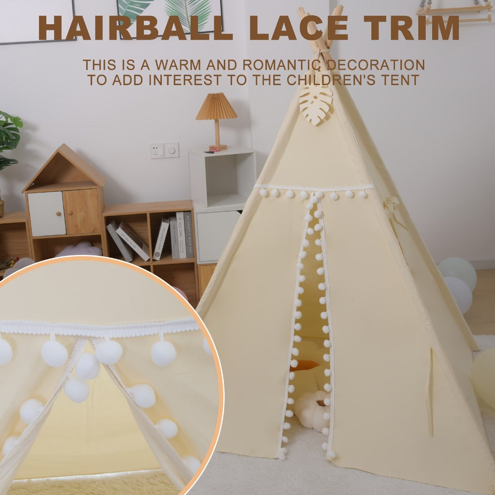 Kids Nordic Style Conical Indoor Play Tent, Teepee Playhouse for Boys & Girls, Beige, No Bottom Pad — image 2