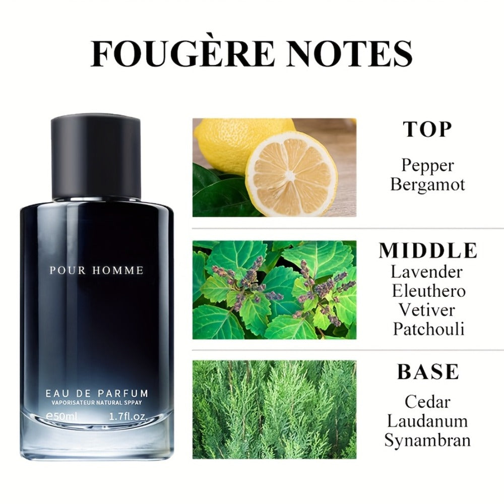 Fougere EDP for Men 2-Piece Set 50ml Pepper Lavender Cedarwood Long Lasting Paraben-Free Aromatic Masculine Eau de Parfum Dai