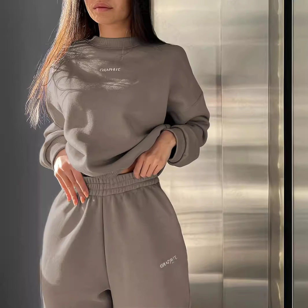 Casual Crew-neck Long-sleeve Pants Set