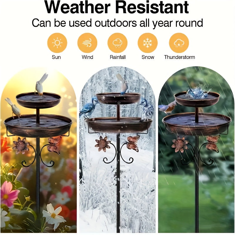Two-Tier Bird Bath and Feeder with 5-Claw Ground Stake, Copper-Color Bowls and Leaf Accents — image 8