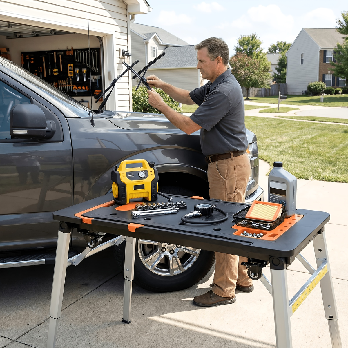7in 1 Multifunctional Work Benches, Folding Work Table for Garage, As Portable Workbench, Sawhorse — image 4