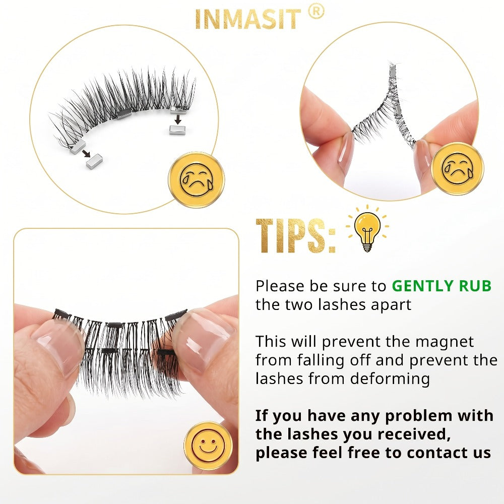 INMASIT Magnetic False Eyelashes Set with Round Storage Case and Applicator in Black or Pink — image 9