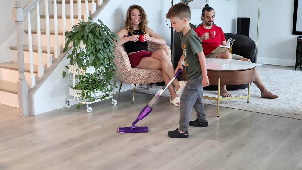 Purple Pretend Play Spray Mop Set with 29-Inch Sectional Handle, Squeeze Trigger and Two Mop Pads — image 6