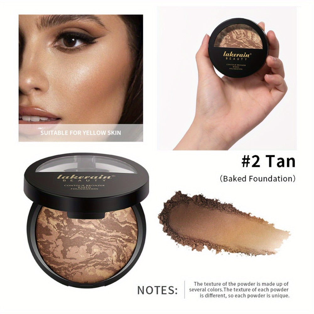 Marble Baked Contour Palette Set 2-Piece Kit with Color Correcting Foundation Powder, for Makeup, Travel and Everyday Vanity 