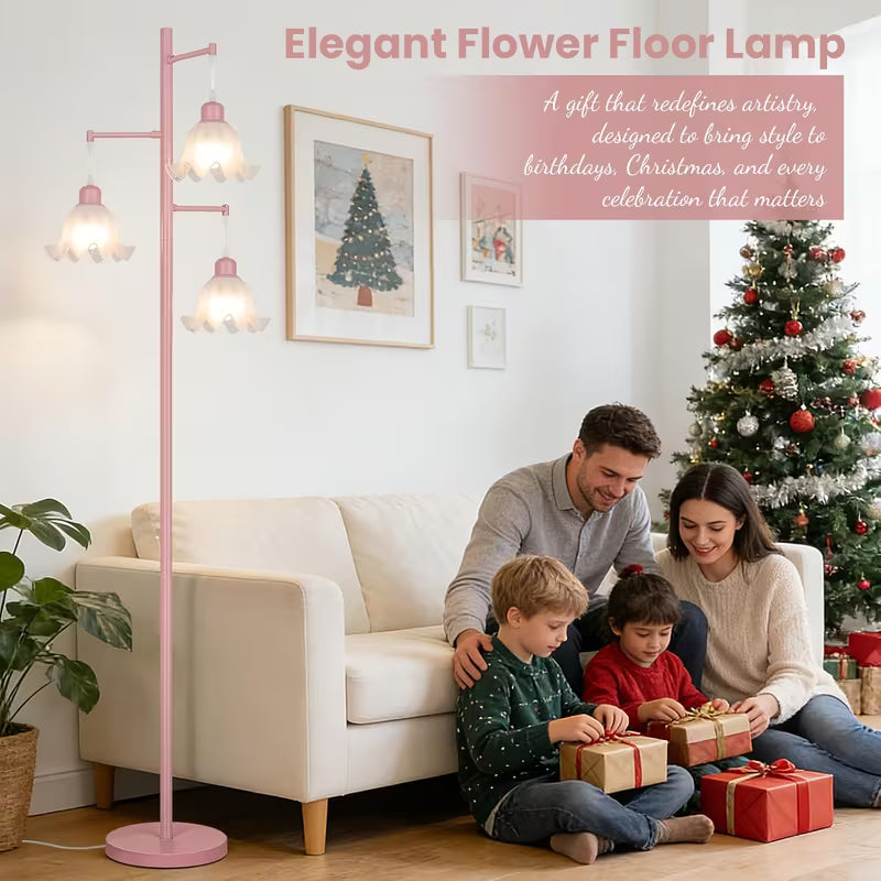 68-Inch 3-Light Flower Floor Lamp with Acrylic Shades and LED Bulbs