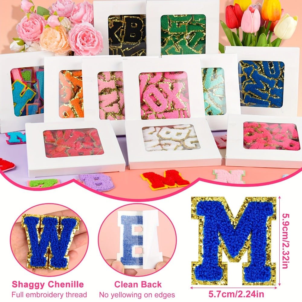 Chenille Letter Patches Self Adhesive A-Z 26pcs – Embroidered Alphabet Applique Stickers for Clothes Bags Hats Phone Cases — 