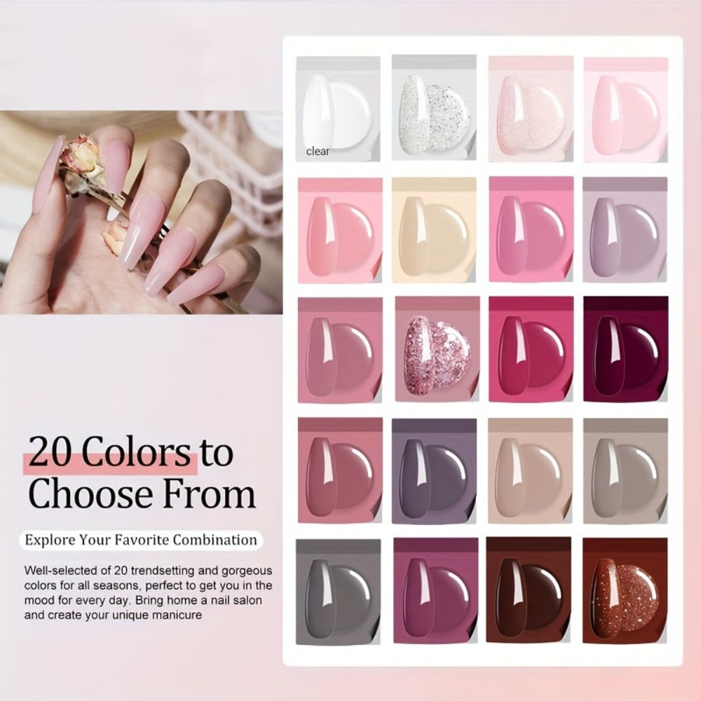 Dip Powder Nail Kit with NOCIS Label, 20 Pink Purple Brown Glitter Powders, Four Liquids and Nail Tools — image 2