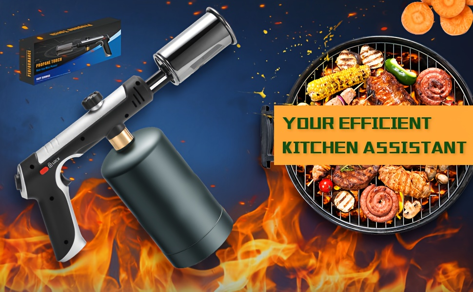 Propane Torch Gun with Safety Lock & One-Touch Max Fire, Adjustable Flame Butane Burner for Searing Steak — image 10