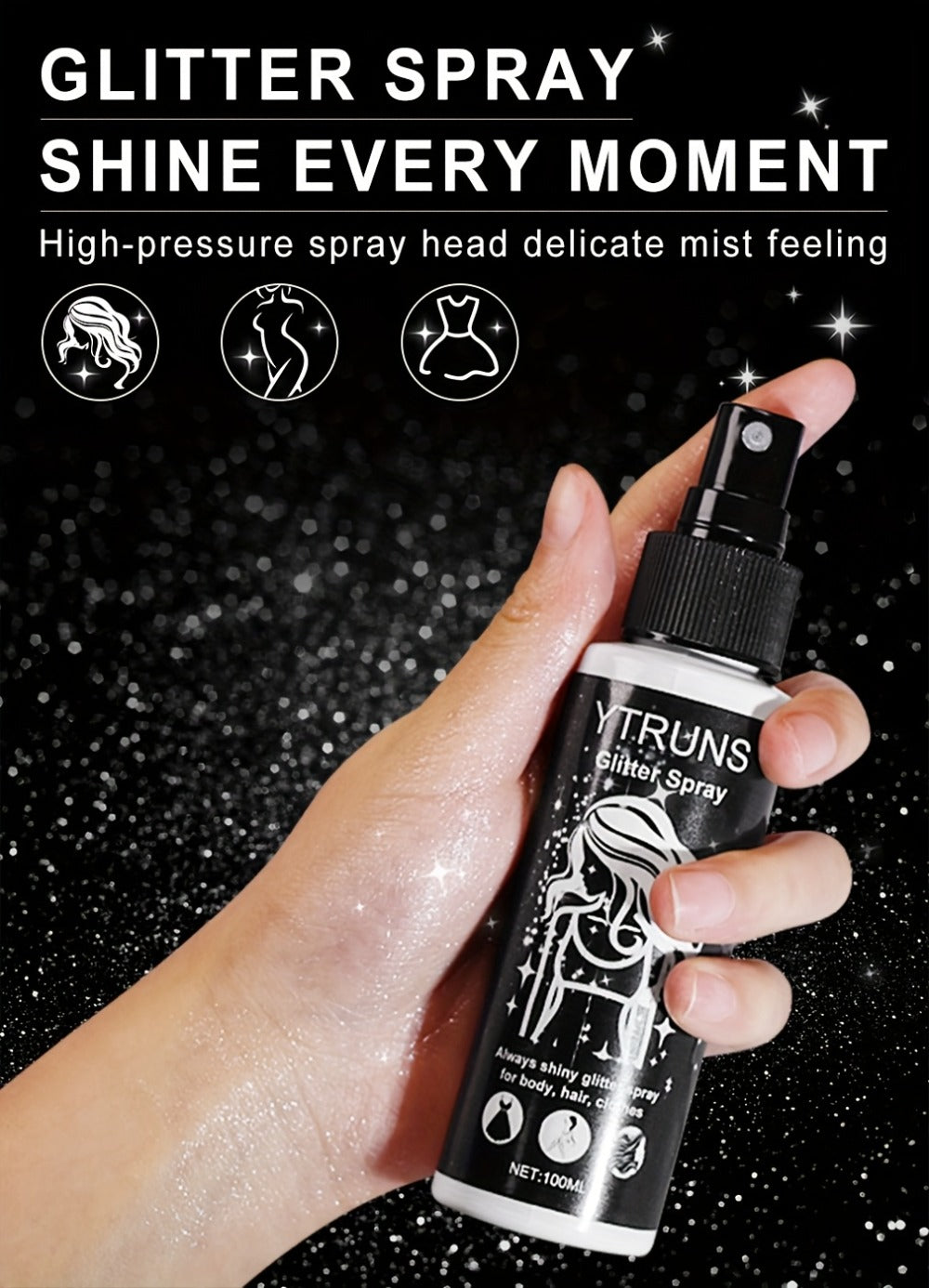 Glitter Spray for Hair & Body Quick Dry Shimmer Spray – High-Gloss Body Glitter for Face Lips Eyes Skin Festival Rave Party P