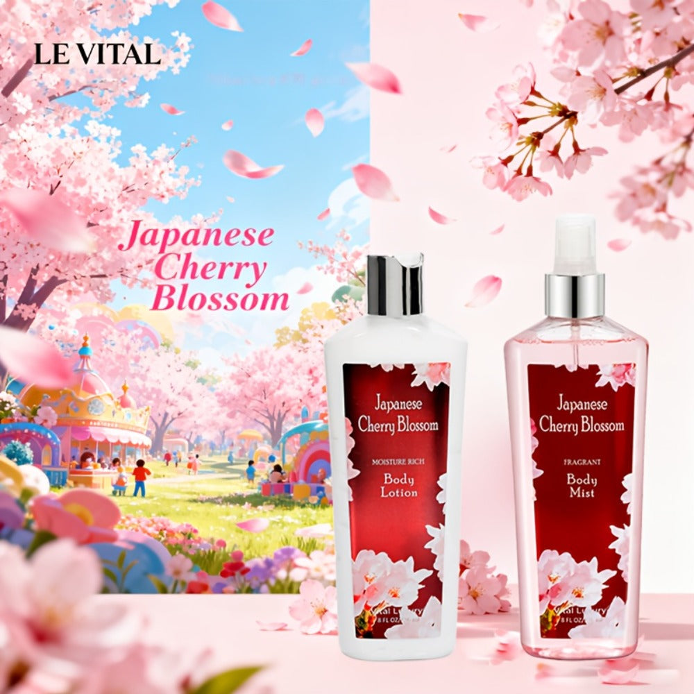 Cherry Blossom Gift Set for Women Body Lotion and Body Mist Japanese Sakura Fragrance Moisturizing Softening Skin Care Set — 