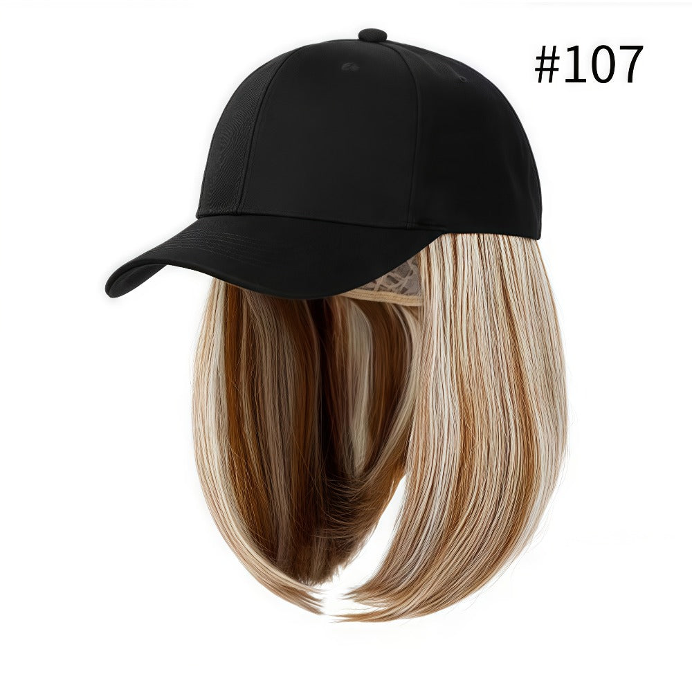 Baseball Cap Wig Women 2-in-1 Short Bob 12 Inch Glueless Synthetic Straight Breathable Adjustable Heat Resistant Natural Look