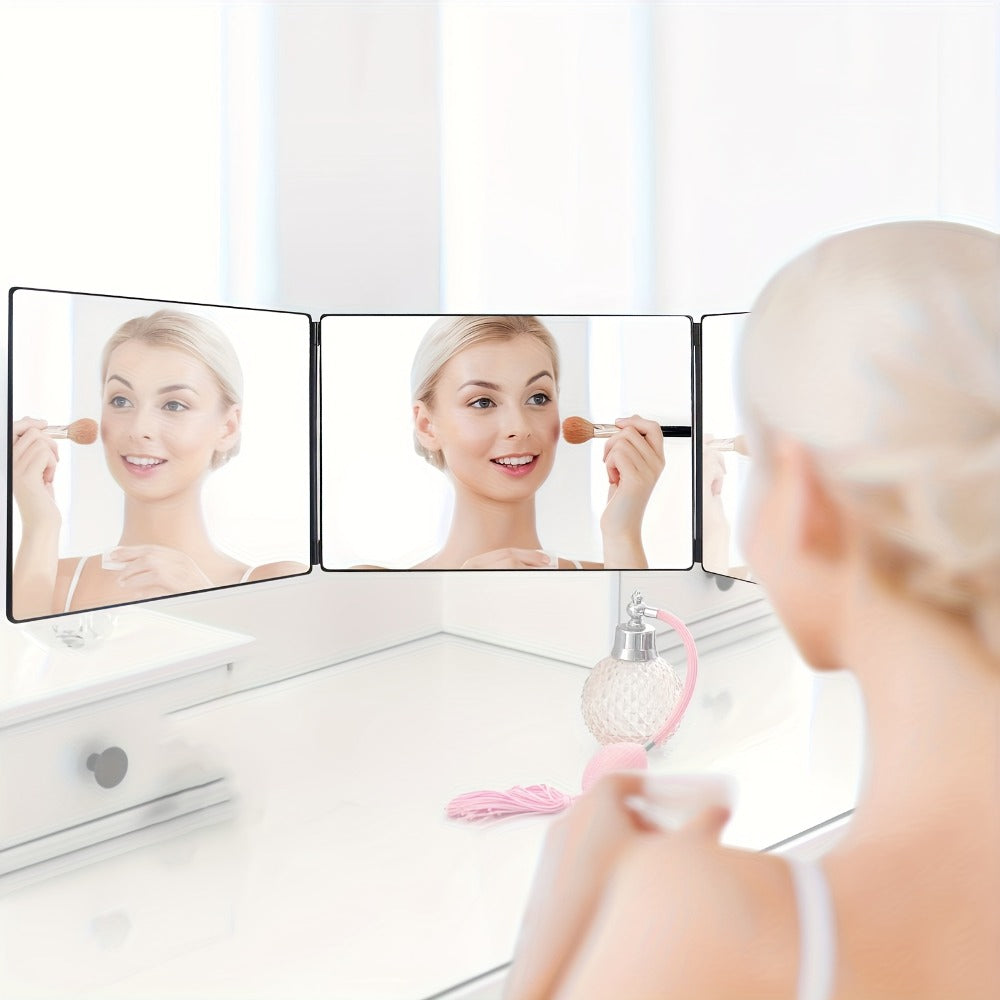 3 Way Mirror for Self Hair Cutting, 360° View Hair Cut Mirror to See Back of Head Height-Adjustable Hook Door Wall Table Moun