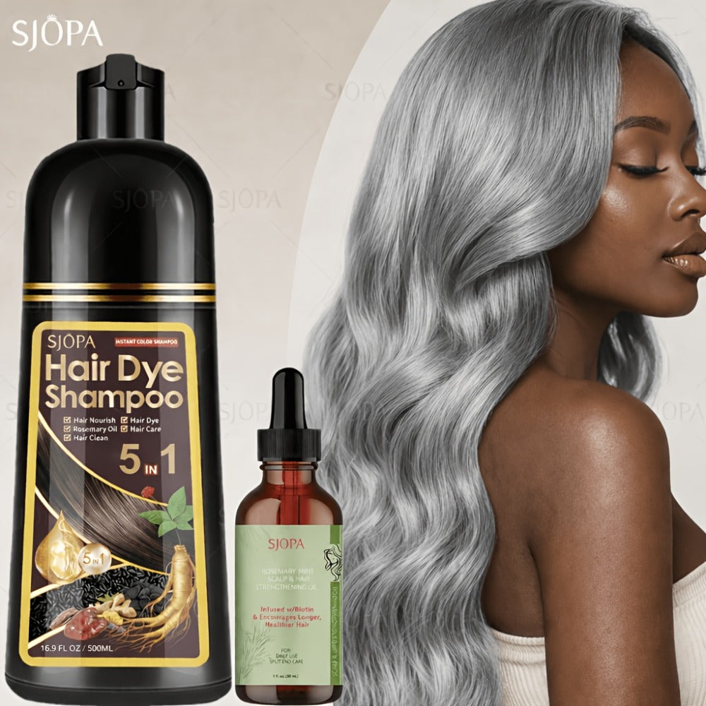 Gray Coverage Hair Dye Shampoo Kit 3-in-1 with Rosemary Hair Oil - Quick Color, Gentle & Natural Formula for Men & Women — im