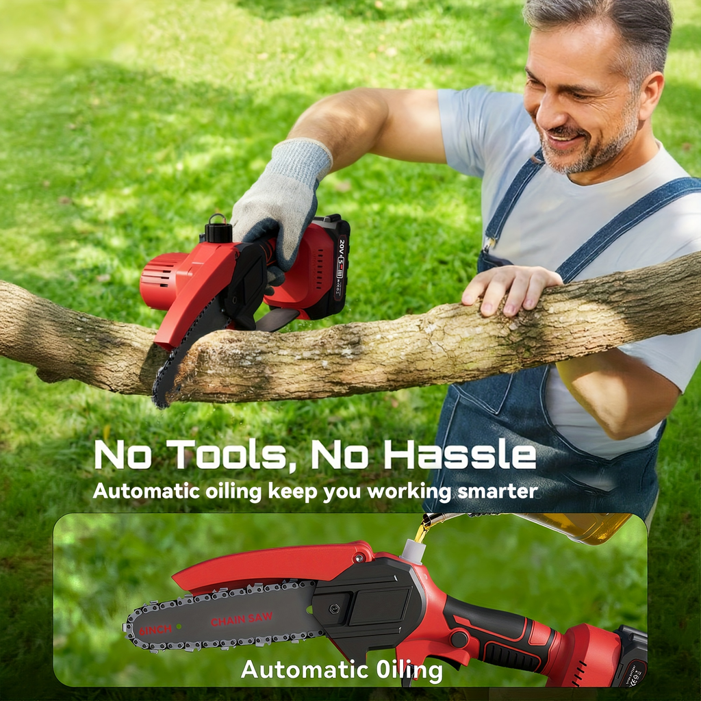 6-Inch Foldable Cordless Pole Saw with Two Chains, Red or Yellow Dual-Battery Packs and Black Option — image 8