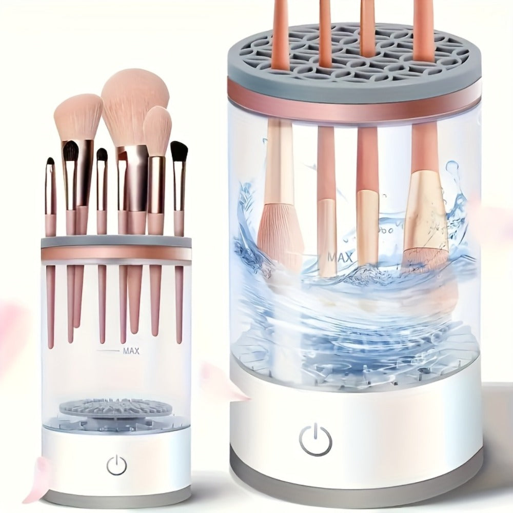 Electric Makeup Brush Cleaner & Dryer USB Powered Automatic Spinner Fast Drying Odorless Transparent Design Dual-Section Brus