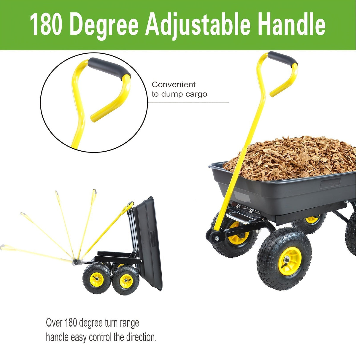 Garden Dump Cart, Steel Frame Pneumatic Tires Lawn Yard Farm Utility Wagon for Garden, Patio and Yard Use — image 6