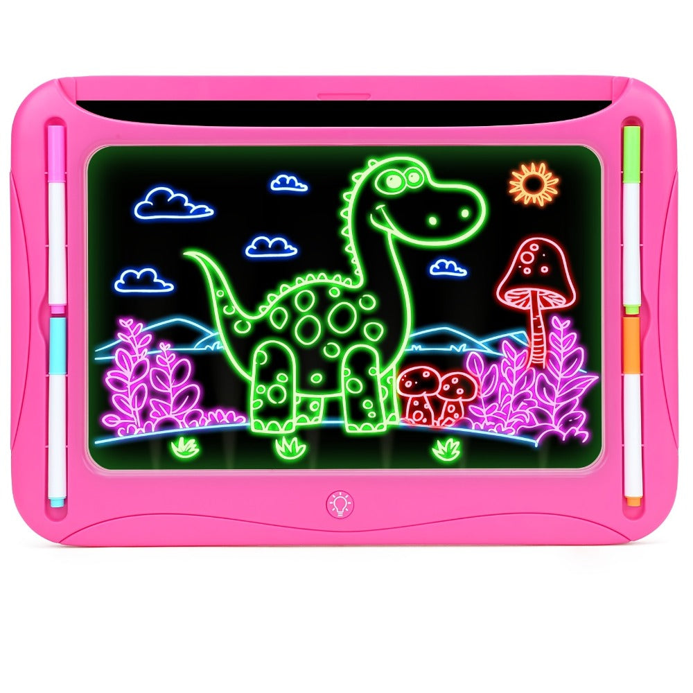 LED Light Up Drawing Board for Kids, 9 Double-Sided Tracing Cards 6 Markers Glow Doodle Travel Art Toy for Girls Boys Ages 3-