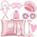 Heatless Curling Set 12pcs Overnight Sleep Hair Curlers Satin Sleep Cap Eye Mask Facial Roller Hairband Storage Bag No Heat D
