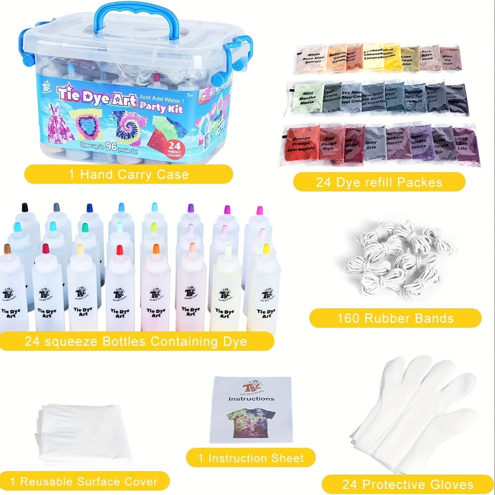 Tie Dye Kit 24 Colors All-in-One Set for Kids Teens Adults & Beginners, Squeeze Bottles Gloves Rubber Bands Carry Case — imag