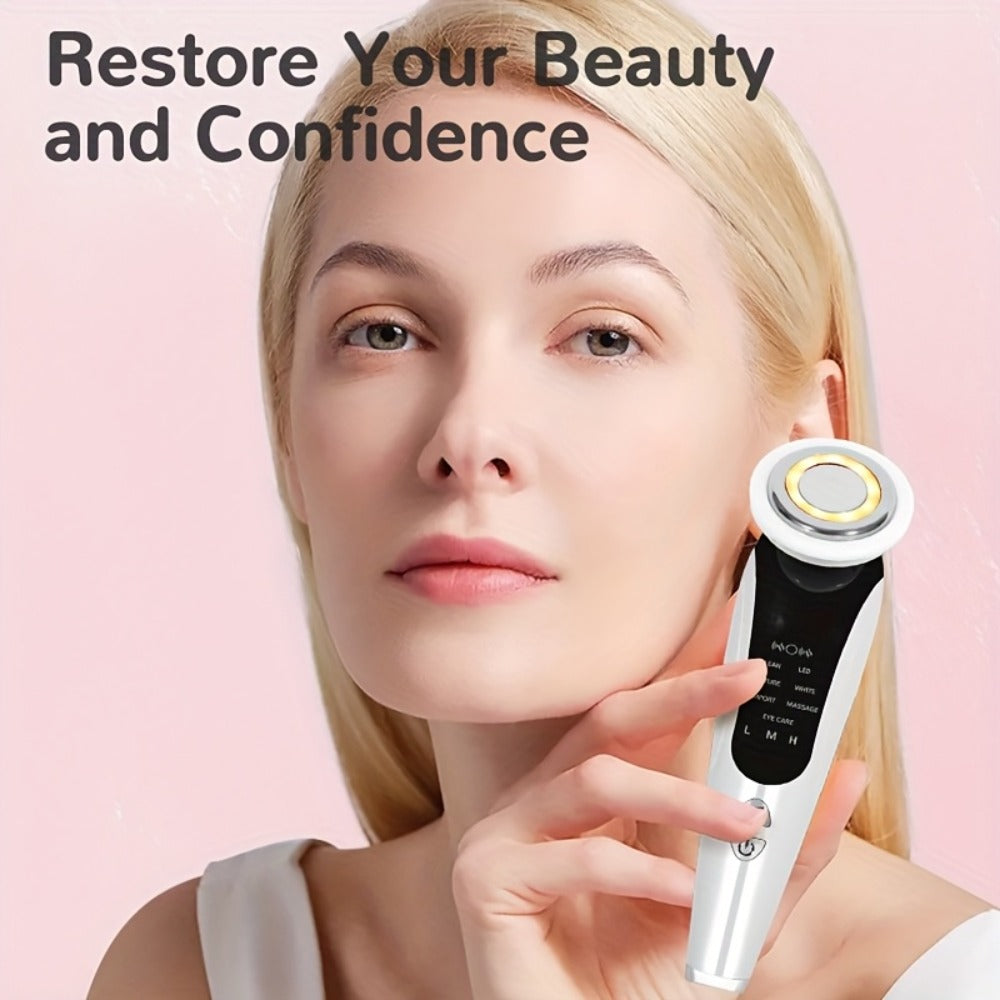 4-in-1 LED Face Neck Massager USB Powered Vibration Facial Lifting Device - Handle Portable Beauty Tool for Home or Salon Spa