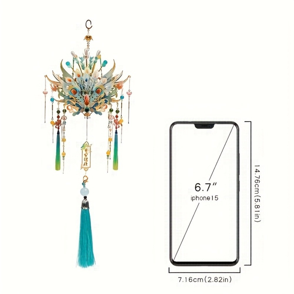 3D Metal Puzzle Phoenix Crown Qingluan – Blue & Gold DIY Assembly with Beads & Tassels, Chinese Mythology Art Collectible — i