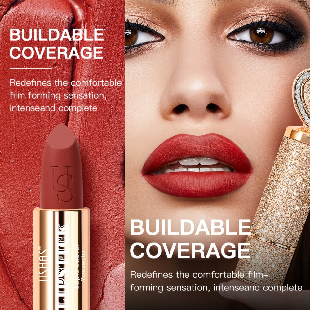 Matte Lipstick Heart-Shaped Design 24H Long-Lasting Velvet Finish – Transfer-Resistant Highly Pigmented Buildable Lip Color —