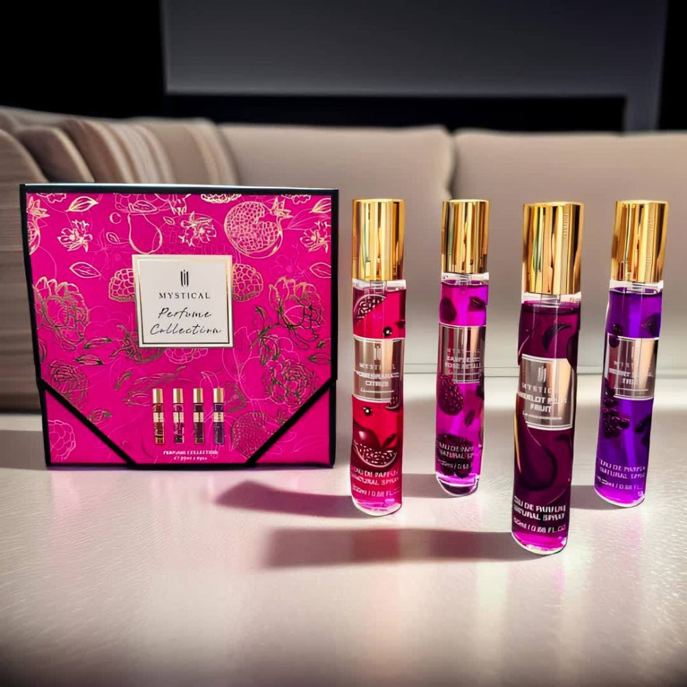 Mystical Women's Perfume Gift Set 4 Piece Travel Size 20ml - Fresh Fruity Unisex Scent - Mini for Bath Time, Home Spa and Per