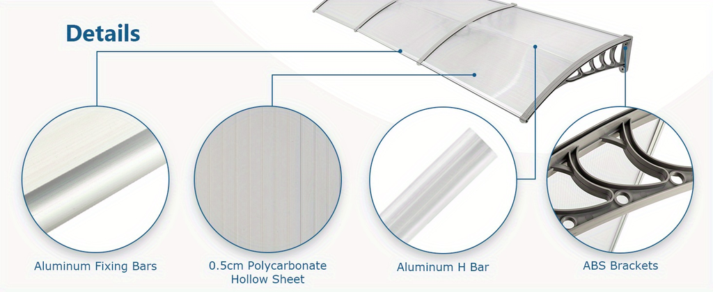 Door Awning 120"x40" Polycarbonate Canopy UPF50+ UV Rain Snow for Garden, Patio and Yard Use — image 12