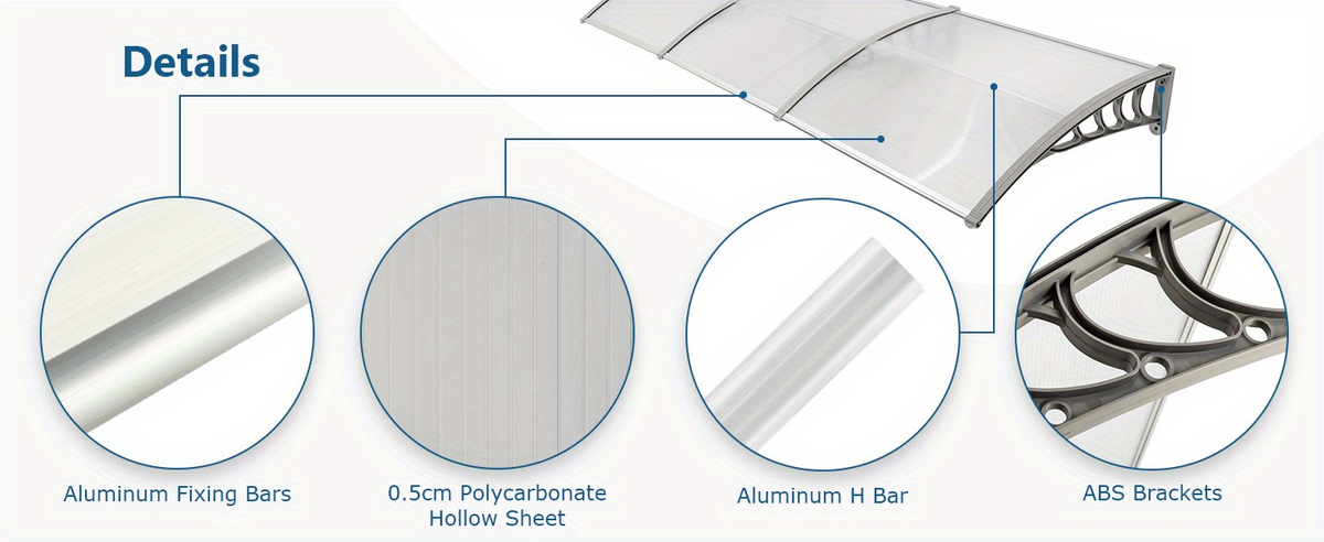 Door Awning 120"x40" Polycarbonate Canopy UPF50+ UV Rain Snow for Garden, Patio and Yard Use — image 12