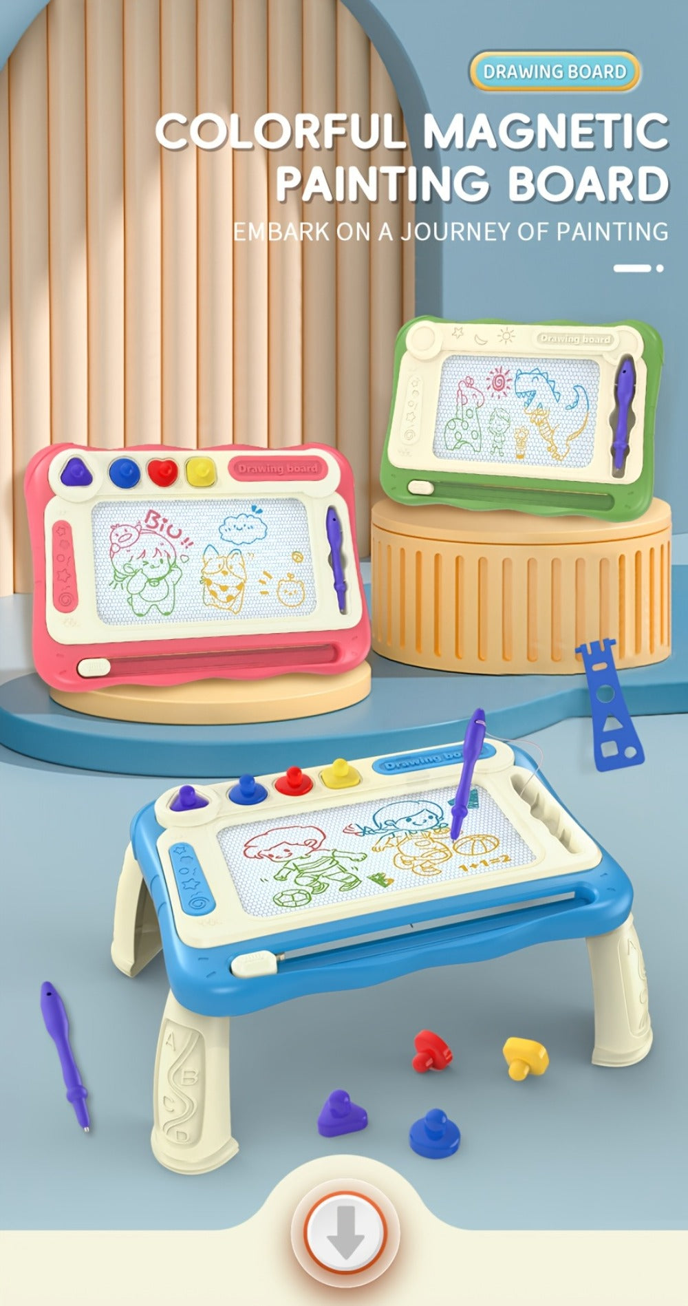 Kids Drawing Board Easel Upgraded with 4 Stamps & Paintbrush with the Listed Color, Size or Set Options for Everyday Use — im