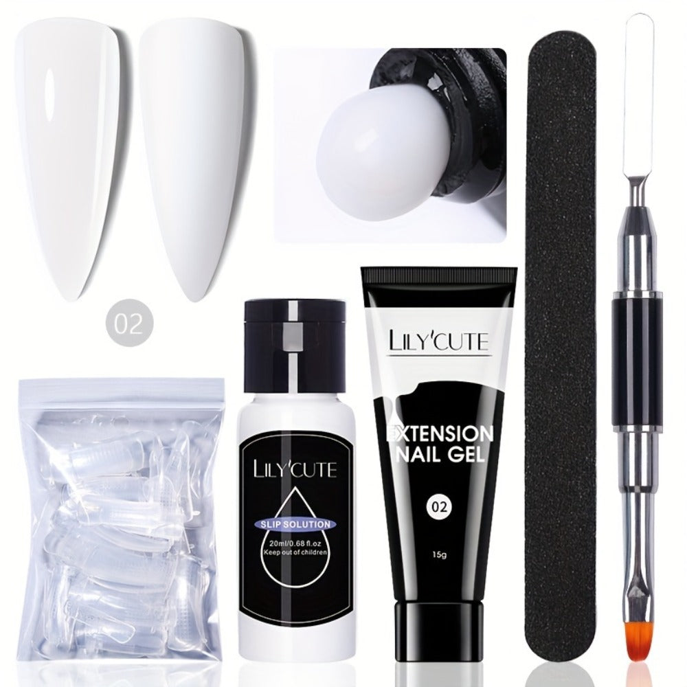 Builder Gel Nail Extension Kit – Quick Build UV LED Acrylic Gel in White Nude Pink Crystal for Nail Construction Overlay Scul
