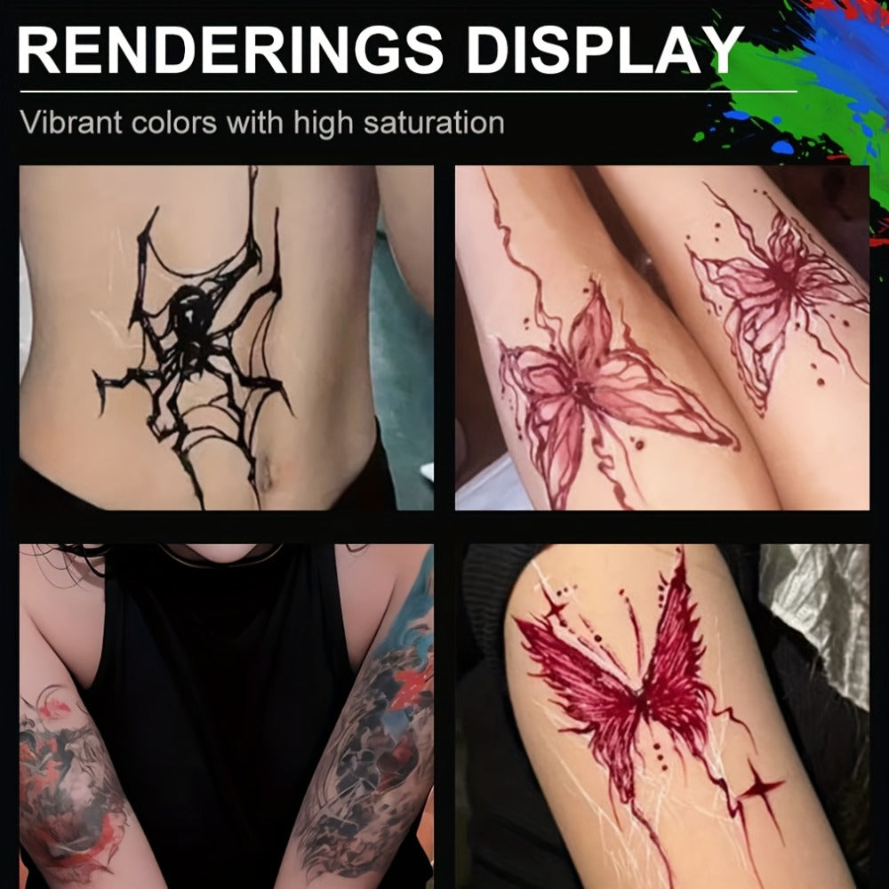 Liquid Body Paint Temporary Tattoo Ink – 7 Vibrant Colors, Fast-Drying Waterproof Formula, Plant-Based Squalane, Skin-Safe fo