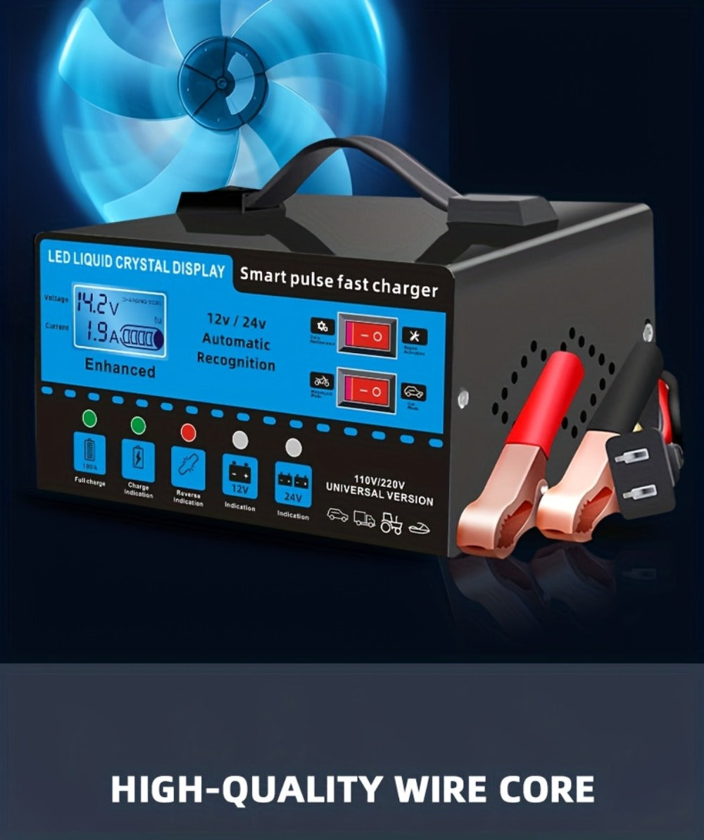 Intelligent Battery Charger & Inverter 12V & 24V – LCD Display, Trickle Maintenance, Overcharge & Short Circuit Protection fo