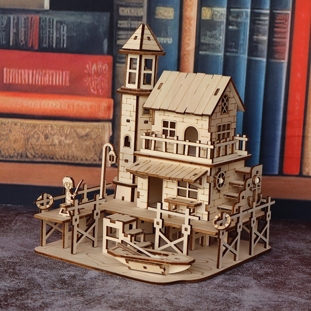 Wooden Building Model Kit with Fisherman's Hut, Treehouse-2 or Cowboy Bar Checkout Designs — image 3
