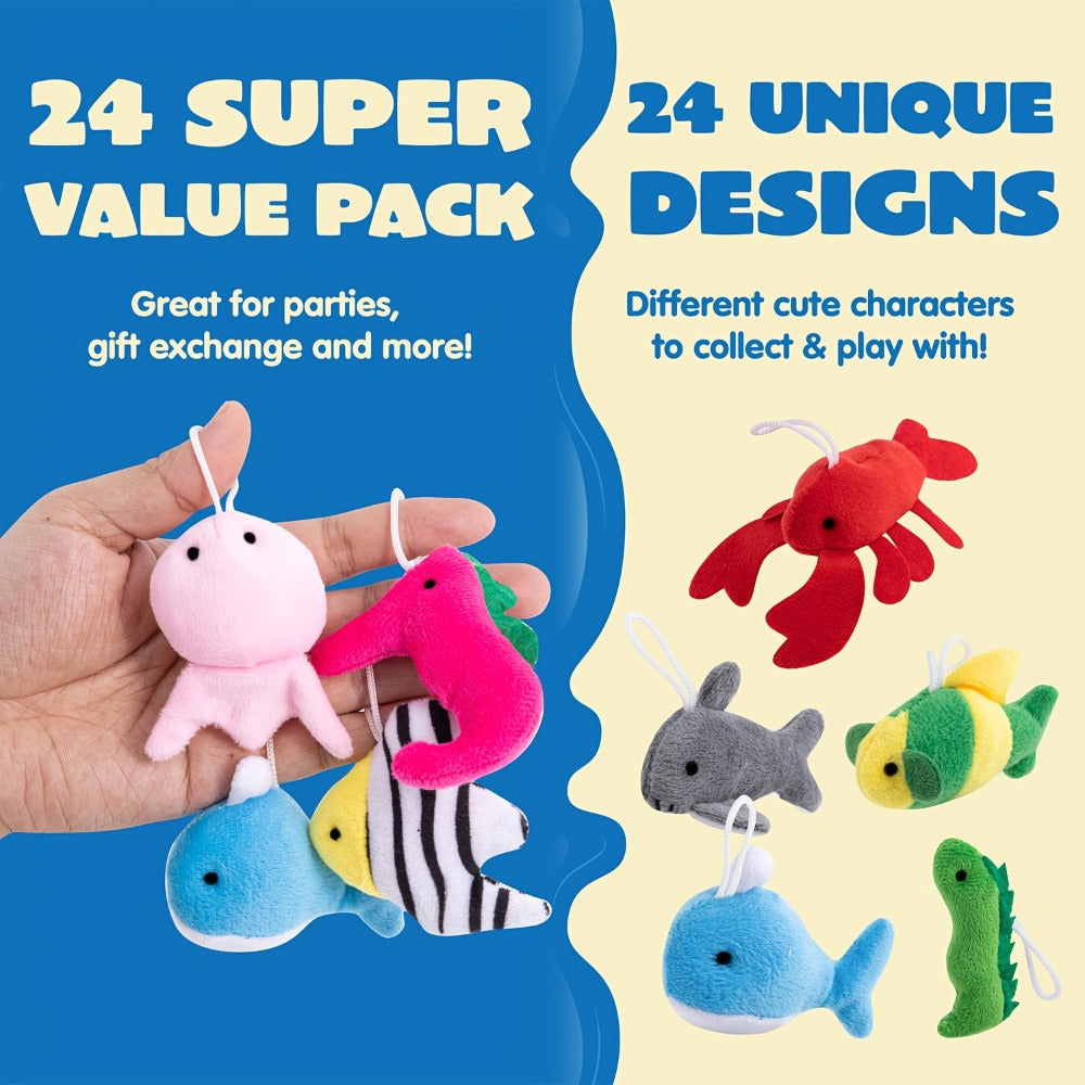 Twenty-Four Mini Sea-Animal Plush Keychains in Assorted Fish, Shark, Whale and Crab Designs — image 4