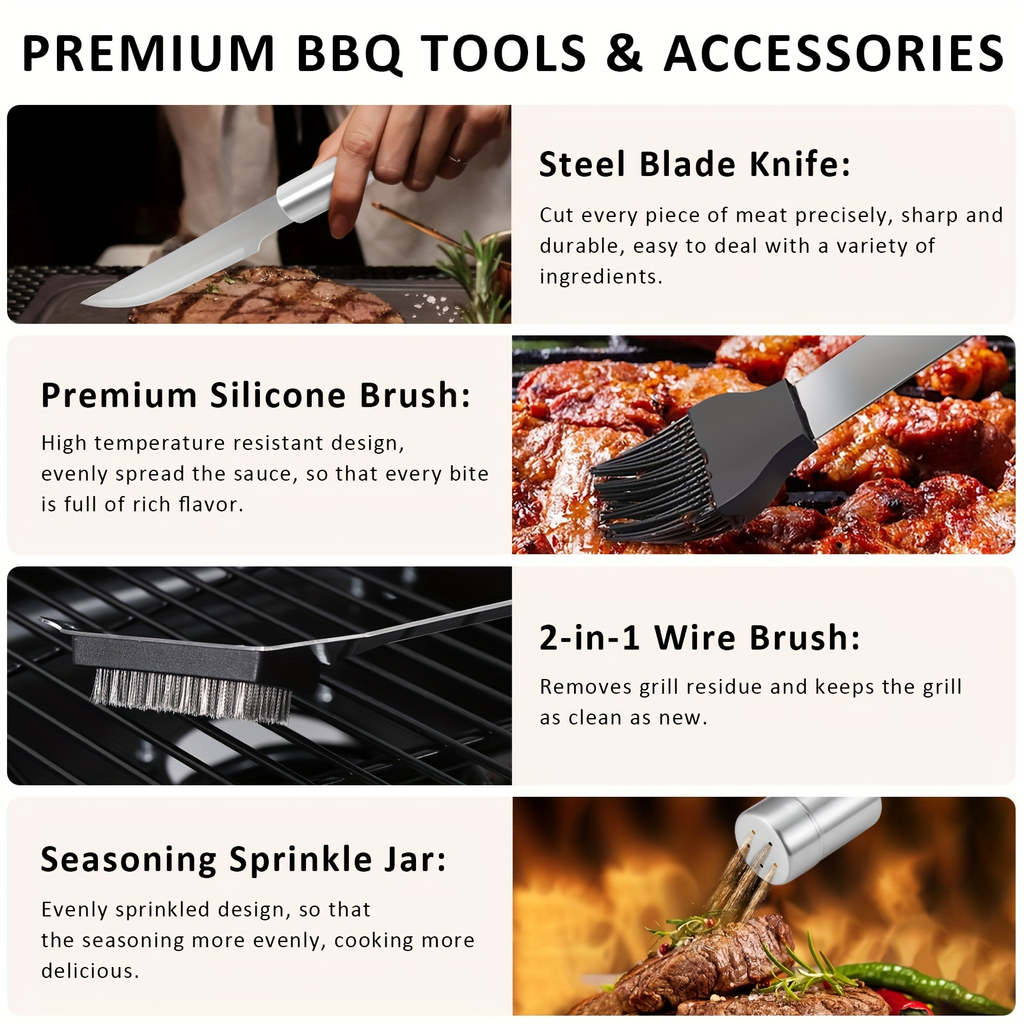 BBQ Grill Tool Kit with 24-Piece Cased Set or 15-Piece Utensil Set for Camping and Backyard Cooking — image 8