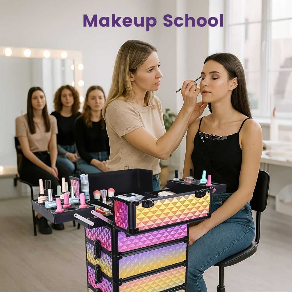 Makeup Train Case in a Large Rolling 4-in-1 Trolley Design with 360 Degree Swivel Wheels for Professional Salon Use — image 5