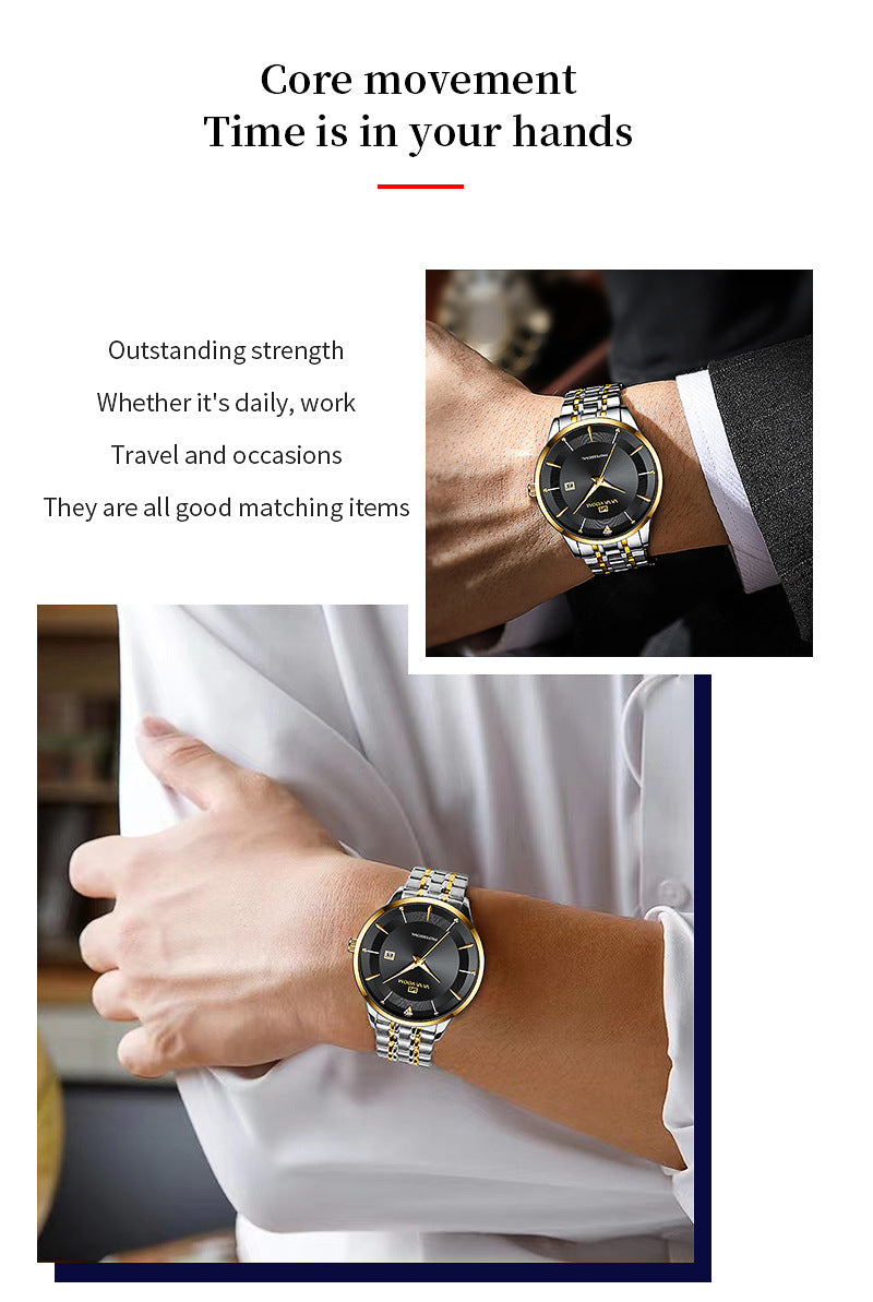 Men's Business Waterproof Stainless Steel Calendar Watch