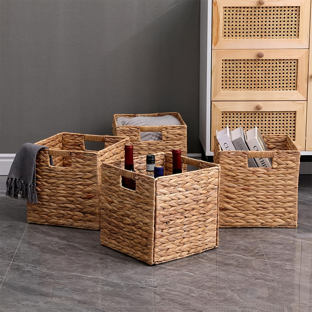 Storage Baskets, Foldable Water Hyacinth Cube with Handles, 11 x 11-Inch, 1- to 4-Pack Options — image 11