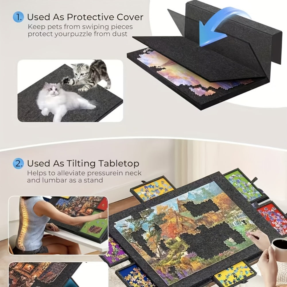 Dark-Gray Tilting Puzzle Board with Six Colored Drawers, Folding Stand and 1000-Piece Label — image 7