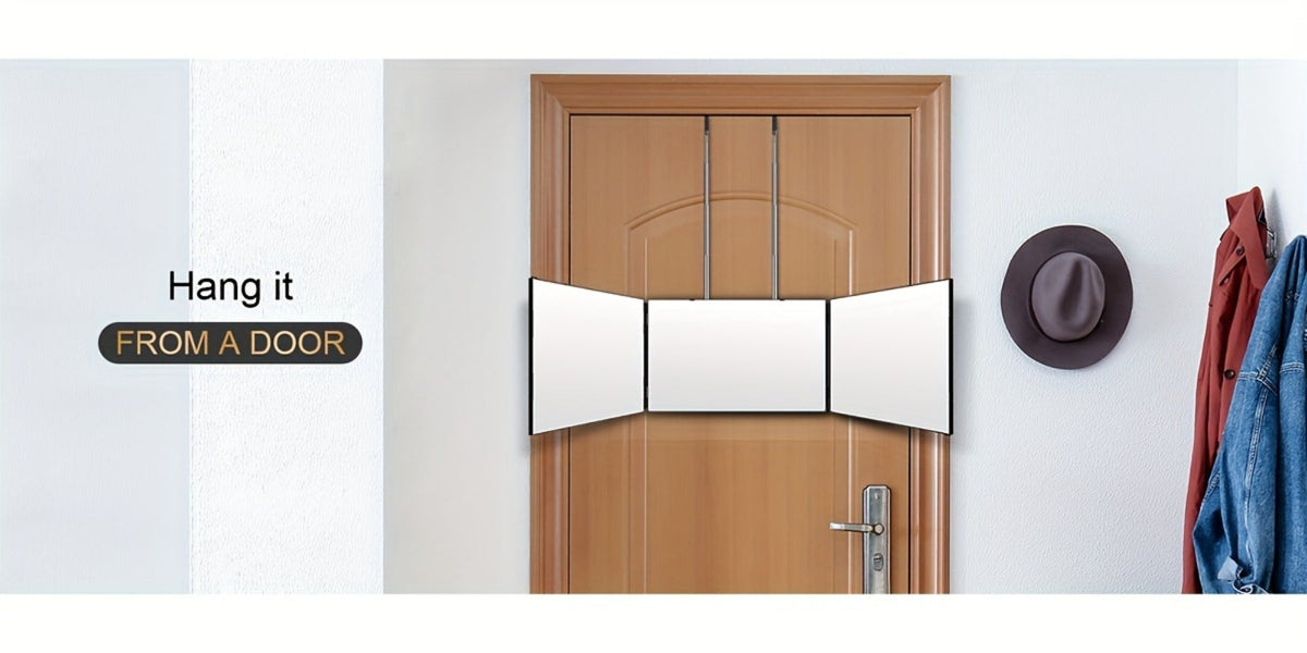 3-Way Self Haircut Mirror with LED Light & Accessories – 360° View Anti-Fog HD Glass, Height Adjustable Door Wall Table Mount