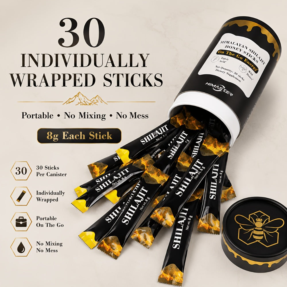 Herbal Supplement with HIMASTER Label, Himalayan Shilajit Honey Sticks, 30 Individually Wrapped 8g Sticks — image 5
