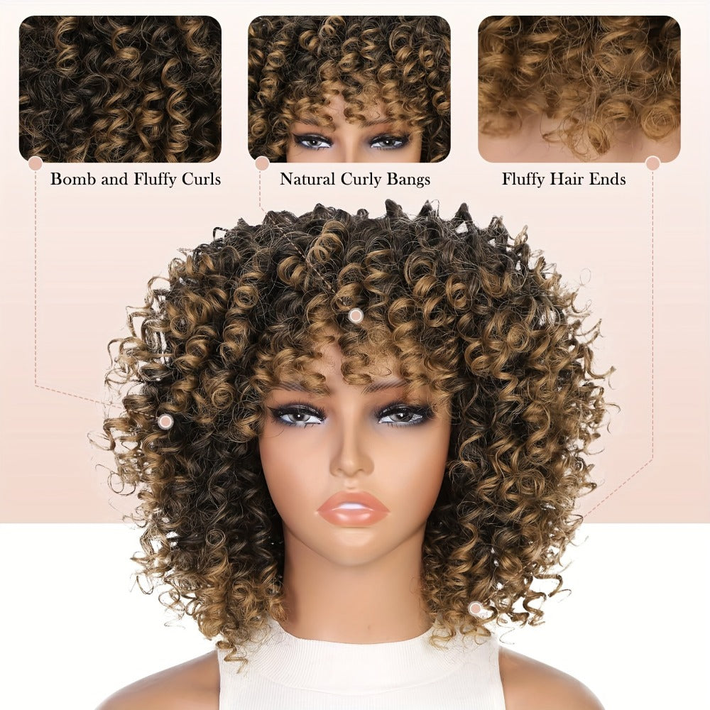 Synthetic Wig 14-Inch Kinky Curly Afro with Bangs, 180% Density and Stretch Net Cap for Daily Style — image 13
