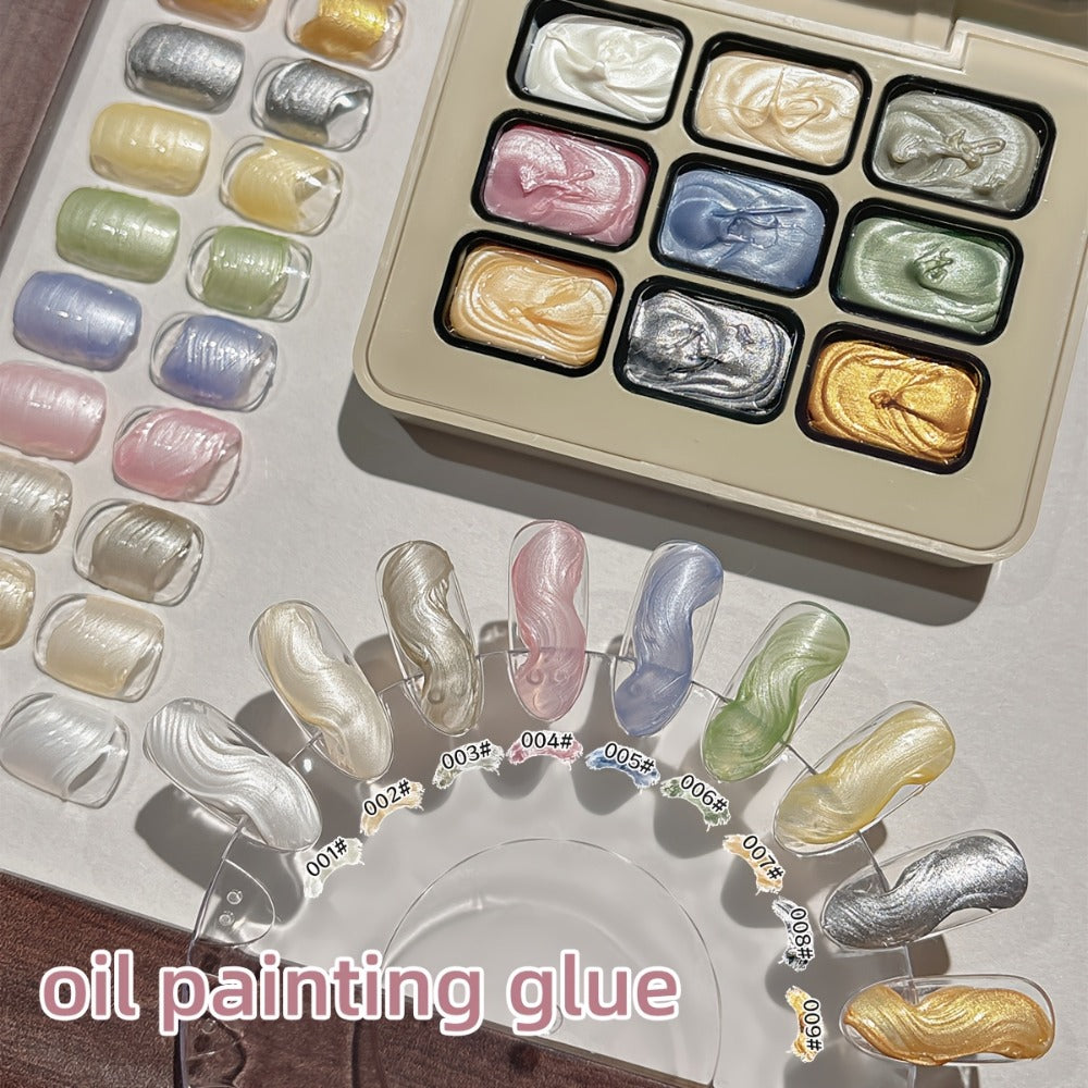 Pearlescent Nail Gel 9-Grid Shell Shimmer Mother of Pearl Cream Oil Painting Gel Polish Set – Multicolor Glitter Iridescent S