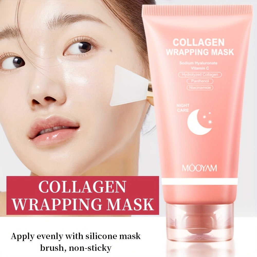 Hydrolyzed Collagen Night Mask with Brush – Niacinamide Hyaluronic Acid Vitamin C Korean Skincare Sleeping Mask for Elasticit