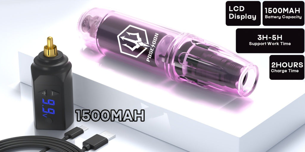 Tattoo Machine Kit POSEIDON SD01 Cordless Pen with 1500mAh Battery, Display, 20 Cartridges and 11 Inks — image 13