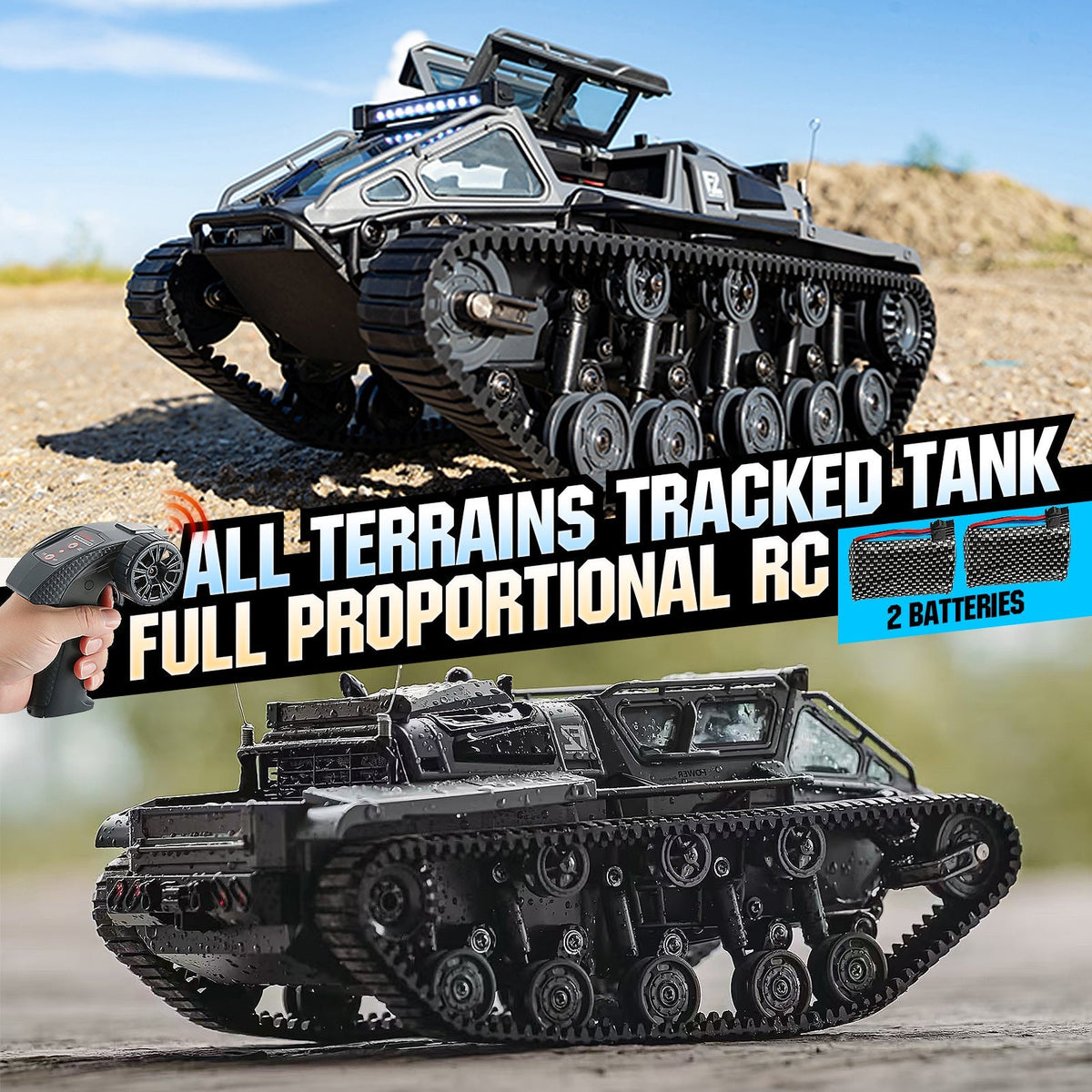 Full-Proportional RC Tracked Tank with LED Lights, Alloy Door Open Military War Vehicle Off-Road Remote Control Tank for Kids