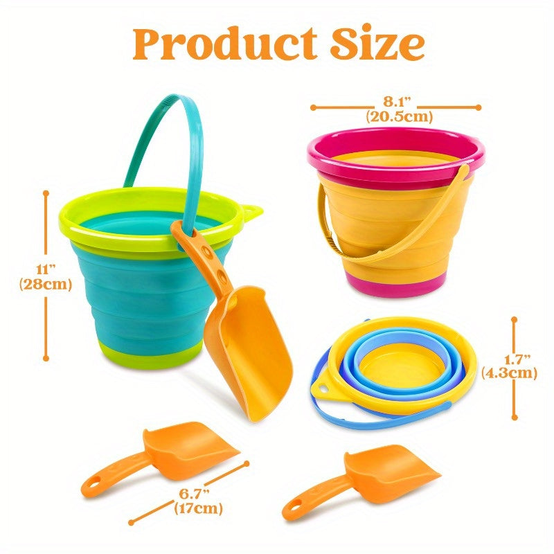 Collapsible Beach Bucket Set 3-Pack with Shovels & Mesh Backpack, Foldable Sand Pail Kit for Kids — image 9