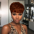 Short Body Wave Synthetic Wig with Bangs & Rose Net Cap, Colorful Fashion Wig for Women in Orange — image 1
